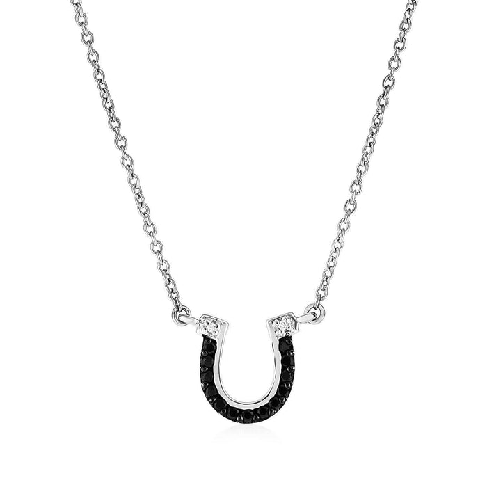 Sterling Silver Horseshoe Pendant with Diamonds and Black Spinel Pendants Angelucci Jewelry
