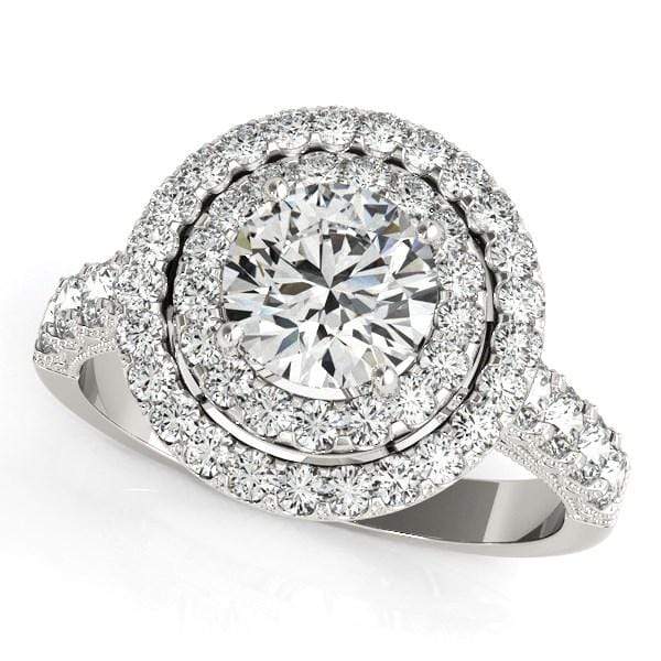 14k White Gold Diamond Engagement Ring with Double Pave Halo (2 5/8 cttw) Rings Angelucci Jewelry