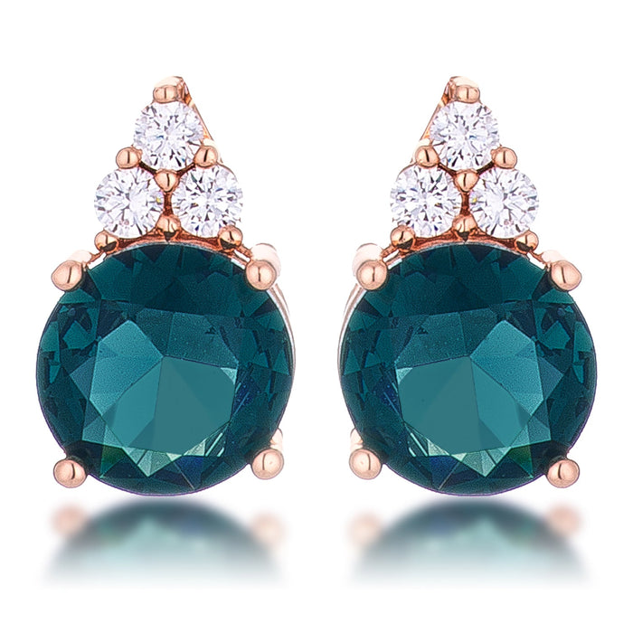 Simple Rose Gold Plated 9mm Blue Green CZ Stud Earring