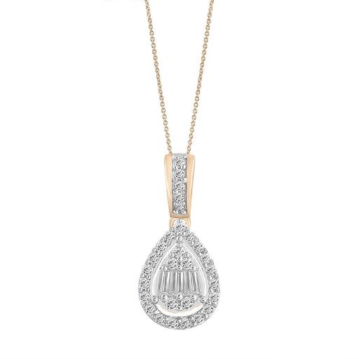 LADIES PENDANT 1/4 CT ROUND/BAGUETTE DIAMOND 10K ROSE GOLD