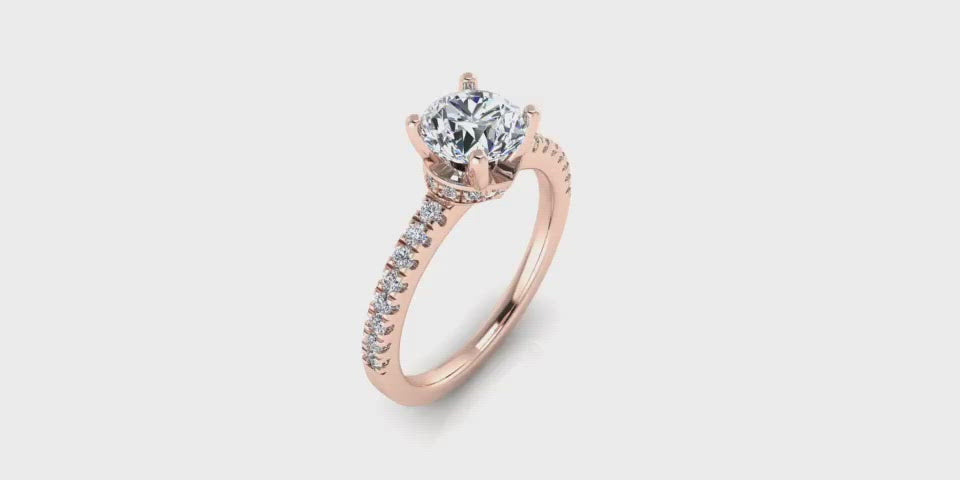 One Carat Round Center Hidden Halo Diamond Engagement Ring with Side Diamonds-Angelucci Jewelry