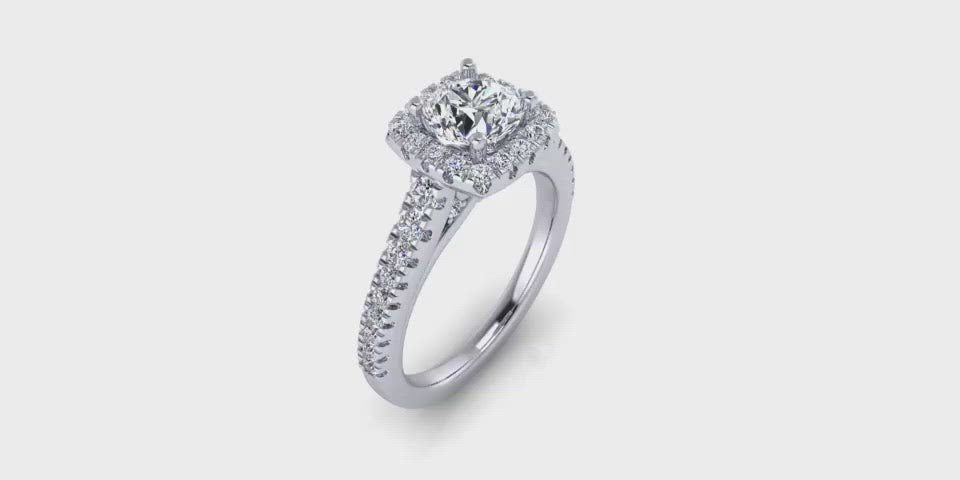 Round Center Halo with Side Diamonds Engagement Ring-Angelucci-Jewelry