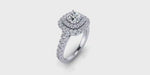 Round Shape 14-Karat Double Halo Diamond Engagement Ring with Large Side Diamonds-Angelucci-Jewelry