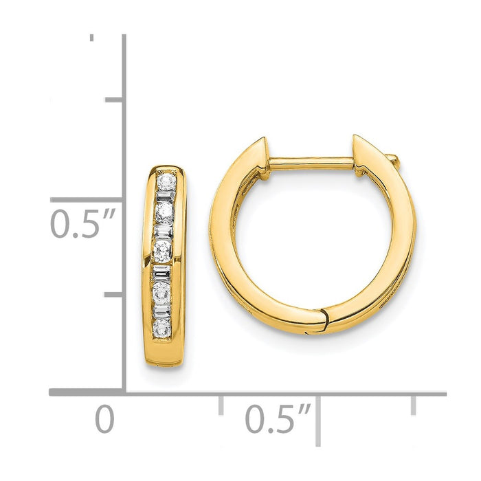 14k Round/Baguette Diamond Hinged Hoop Earrings