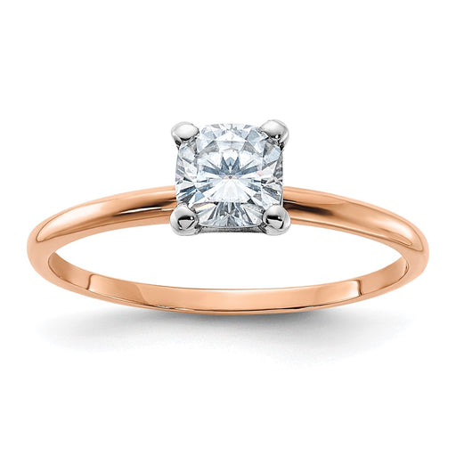 14kr 5/8ct. 5.0mm D E F Pure Light Cushion Moissanite Solitaire Ring