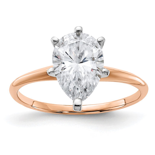 14kr 2ct. 10x7mm G H I True Light Pear Moissanite Solitaire Ring