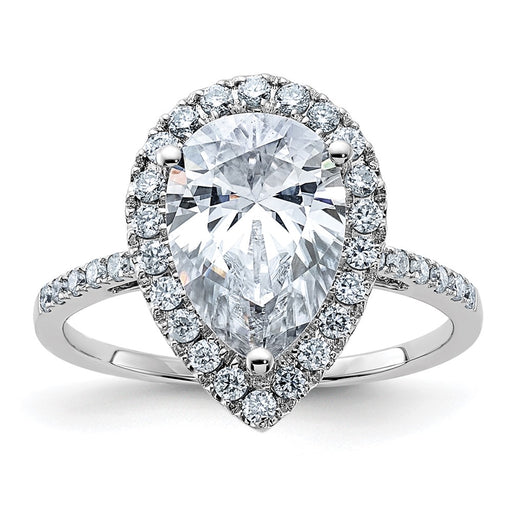 14kw 4ct. D E F Pure Light Pear Moissanite Halo Engagement Ring