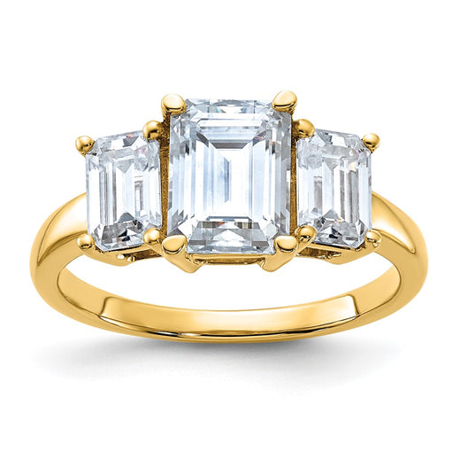 14k 2 7/8ct. Three Stone D E F Pure Light Emerald-cut Moissanite Ring