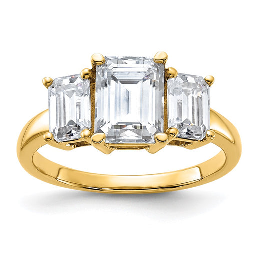 14k 2 7/8ct. Three Stone G H I True Light Emerald-cut Moissanite Ring