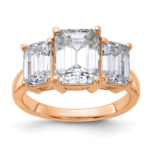 14kr 4 3/4ct. Three Stone G H I True Light Emerald-cut Moissanite Ring