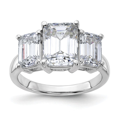 14kw 4 3/4ct. Three Stone G H I True Light Emerald-cut Moissanite Ring