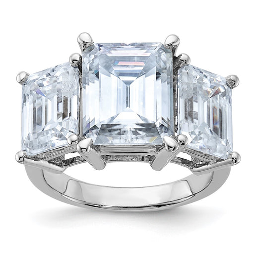 14kw 10 1/10ct. Three Stone D E F Pure Light Emerald-cut Moissanite Ring