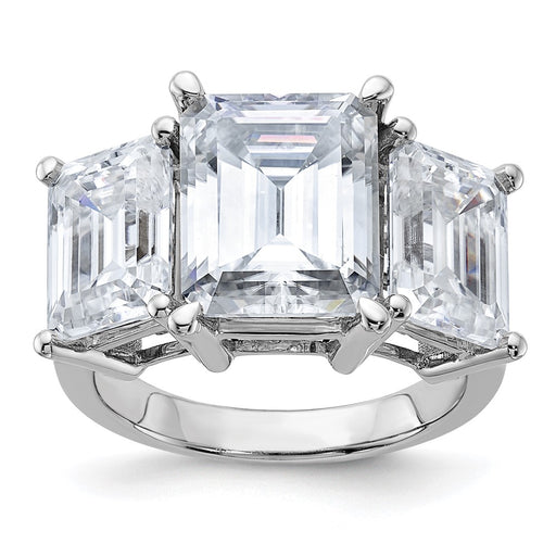 14kw 10 1/10ct. Three Stone G H I True Light Emerald-cut Moissanite Ring