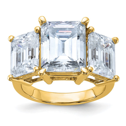 14k 10 1/10ct. Three Stone D E F Pure Light Emerald-cut Moissanite Ring
