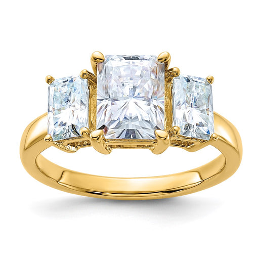 14k 3 1/5ct. Three Stone D E F Pure Light Octagon Moissanite Ring