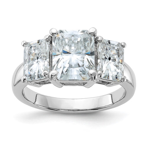 14kw 5 1/3ct. Three Stone D E F Pure Light Octagon Moissanite Ring