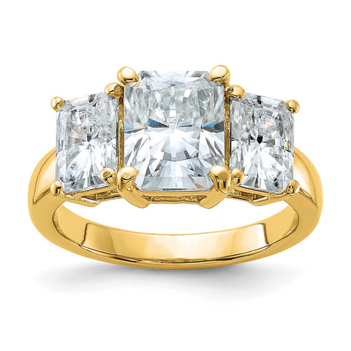 14k 5 1/3ct. Three Stone D E F Pure Light Octagon Moissanite Ring