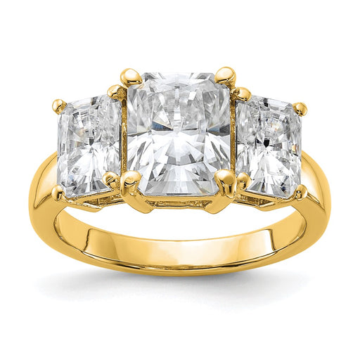 14k 5 1/3ct. Three Stone G H I True Light Octagon Moissanite Ring