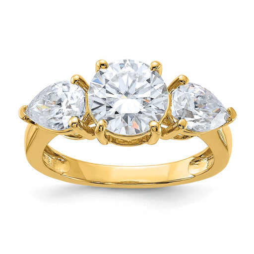 14k 3 3/8ct. Three Stone D E F Pure Light Moissanite Engagement Ring