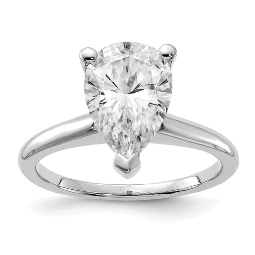 14kw 3 1/2ct. G H I True Light Pear Moissanite Solitaire Ring