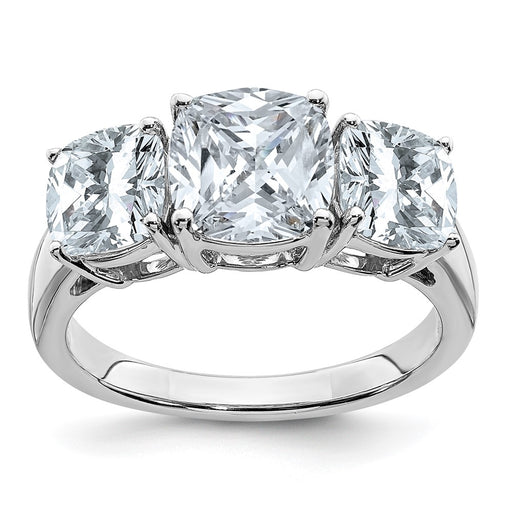 14kw 4 1/5ct. Three Stone D E F Pure Light Cushion Moissanite Ring