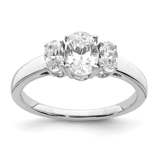 14kw 1 5/8ct. Three Stone G H I True Light Oval Moissanite Ring