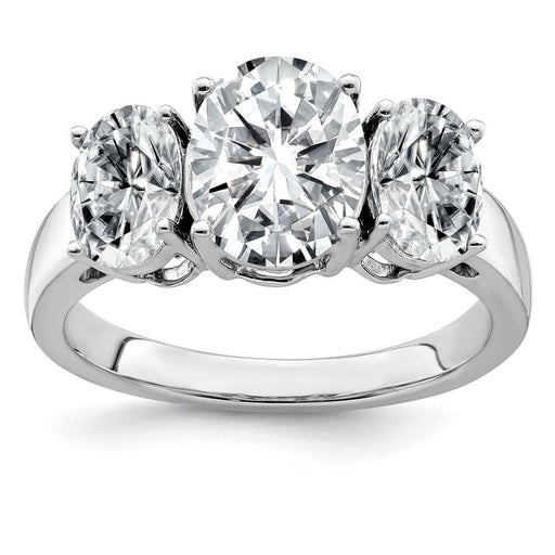 14kw 4 3/4ct. Three Stone G H I True Light Oval Moissanite Ring