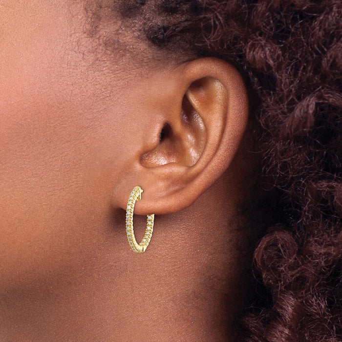 14k Diamond Round Hoop w/Safety Clasp Earrings