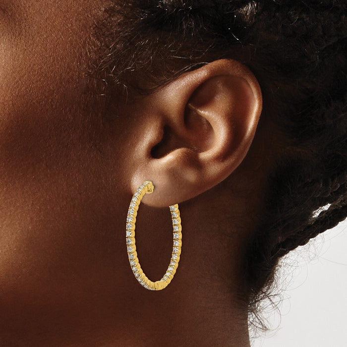 14k Diamond Round Hoop w/Safety Clasp Earrings