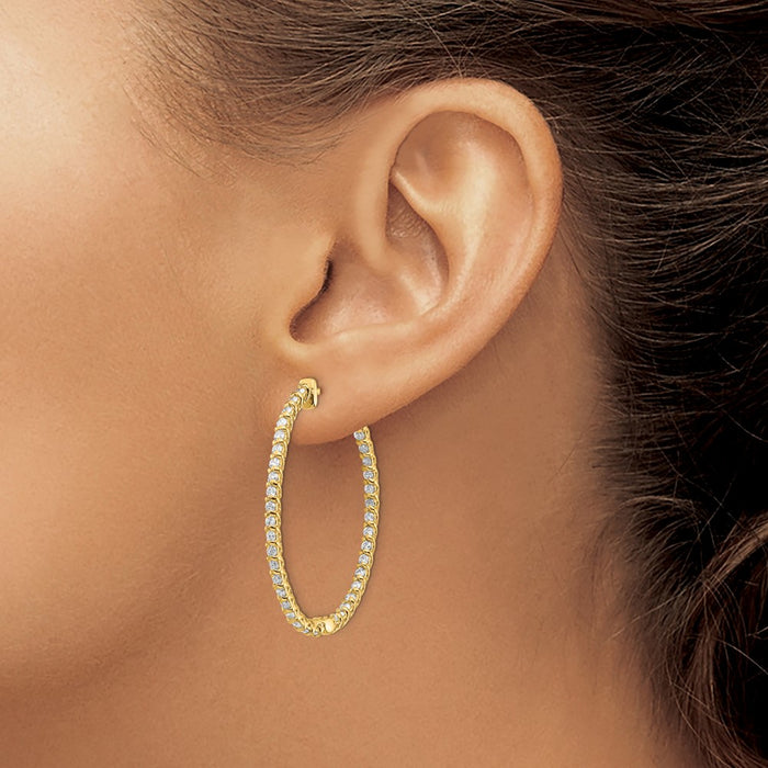 14k Diamond Oval Hoop w/Safety Clasp Earrings