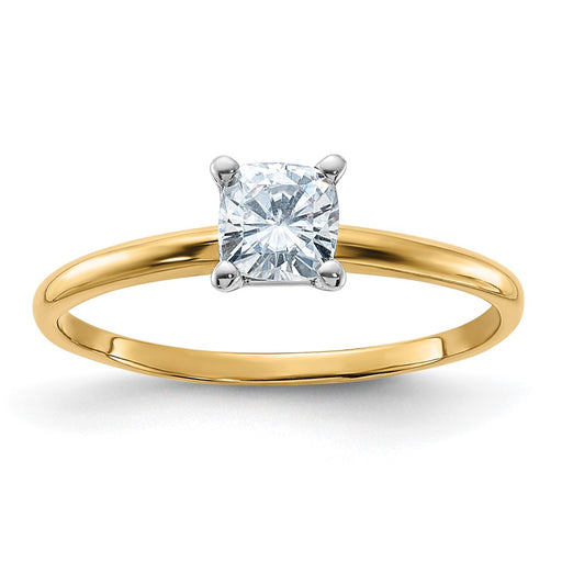14k 1/2ct. D E F Pure Light Cushion Moissanite Solitaire Ring