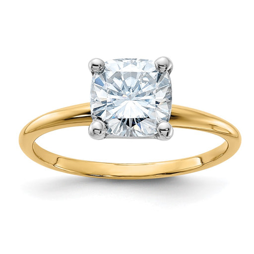 14k 1 3/4ct. D E F Pure Light Cushion Moissanite Solitaire Ring