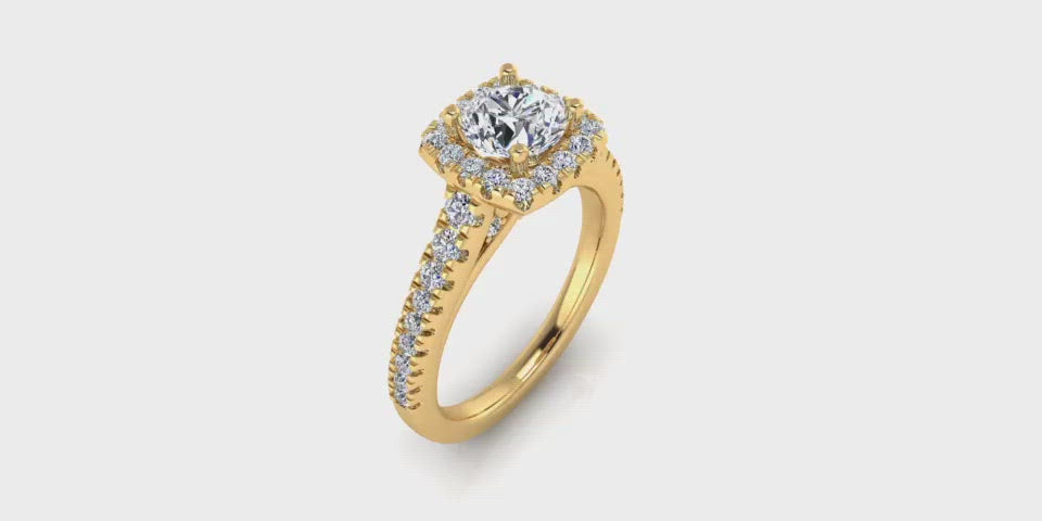 Round Center Halo with Side Diamonds Engagement Ring-Angelucci-Jewelry