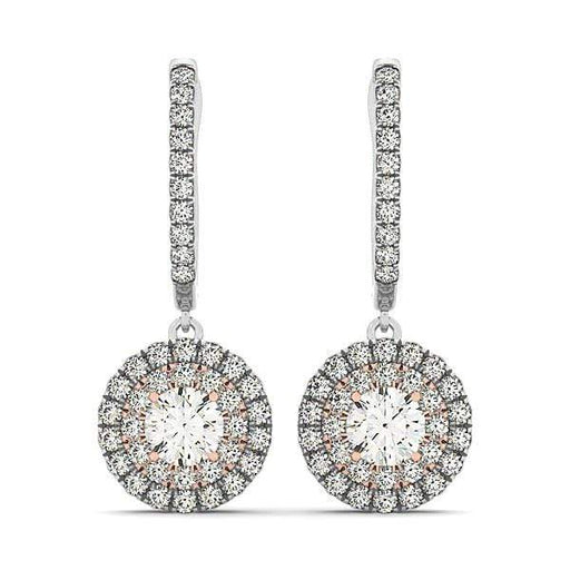 14k White And Rose Gold Drop Diamond Earrings with a Halo Design (3/4 cttw) Earrings Angelucci Jewelry   