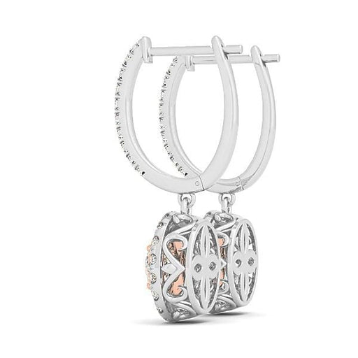 14k White And Rose Gold Drop Diamond Earrings with a Halo Design (3/4 cttw) Earrings Angelucci Jewelry   