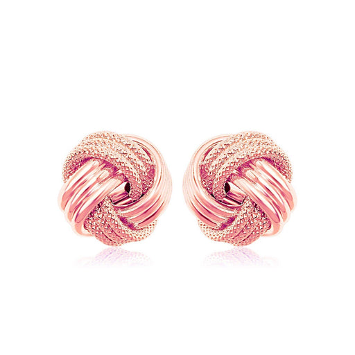 14k Rose Gold Love Knot with Ridge Texture Earrings Earrings Angelucci Jewelry   