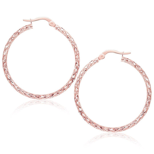 Large Textured Hoop Earrings in 10k Rose Gold Earrings Angelucci Jewelry   