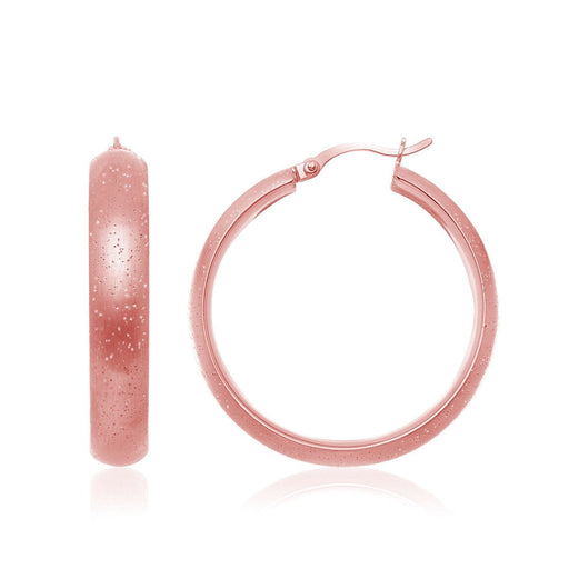 Sterling Silver Rose Plated Stardust Round Shape Hoop Earrings Earrings Angelucci Jewelry   