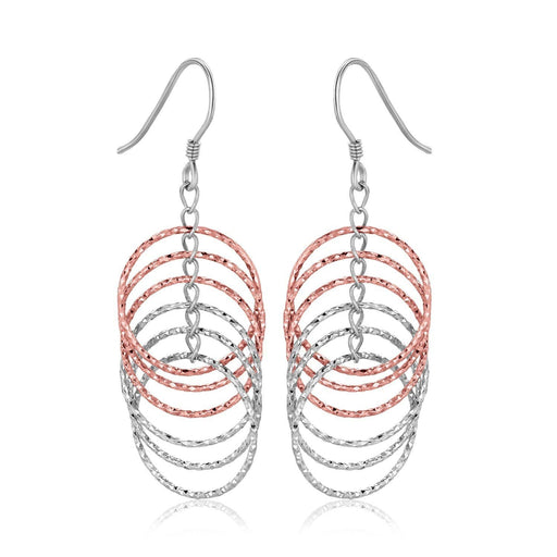 Sterling Silver Rose Tone Textured Layered Hoop Earrings Earrings Angelucci Jewelry   