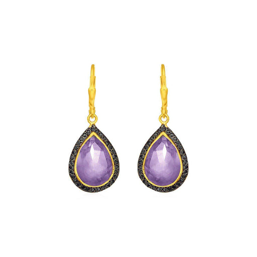Amethyst and Black Spinel Earrings with Yellow Finish in Sterling Silver Earrings Angelucci Jewelry   