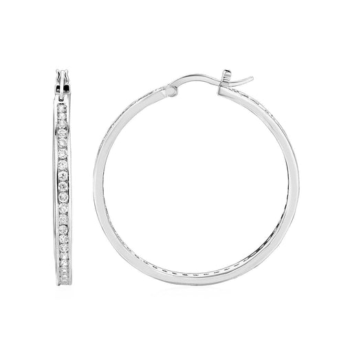Closed Round Hoop Earrings with Cubic Zirconia in Sterling Silver Earrings Angelucci Jewelry   