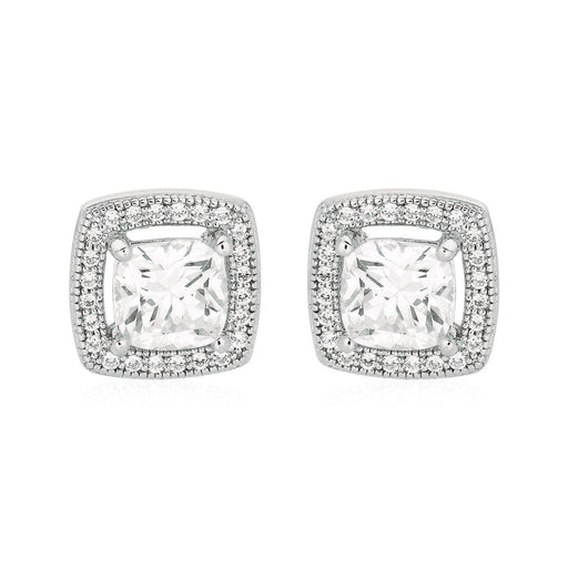 Cushion Earrings with Cubic Zirconia in Sterling Silver Earrings Angelucci Jewelry   