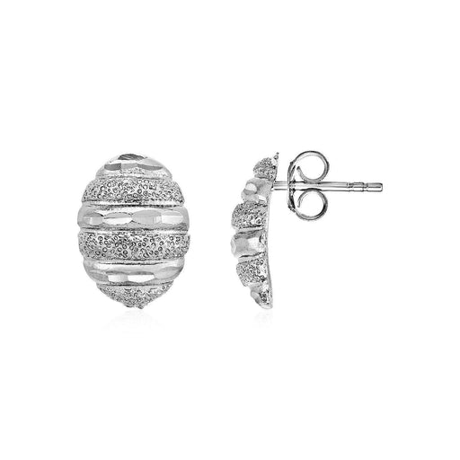 Domed Textured Oval Earrings in Sterling Silver Earrings Angelucci Jewelry   