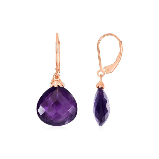 Earrings with Amethyst Teardrops with Rose Finish in Sterling Silver Earrings Angelucci Jewelry   