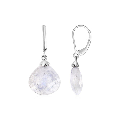 Earrings with Rainbow Moonstone Teardrops in Sterling Silver Earrings Angelucci Jewelry   
