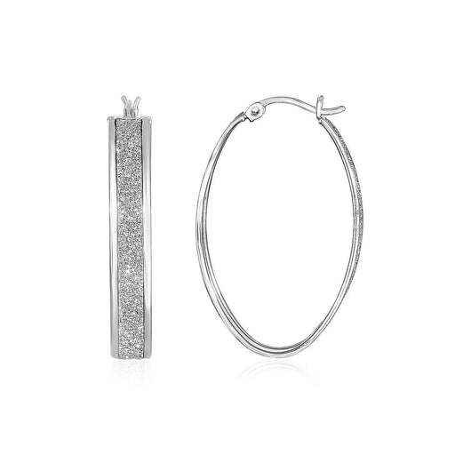 Glitter Textured Oval Hoop Earrings in Sterling Silver Earrings Angelucci Jewelry   