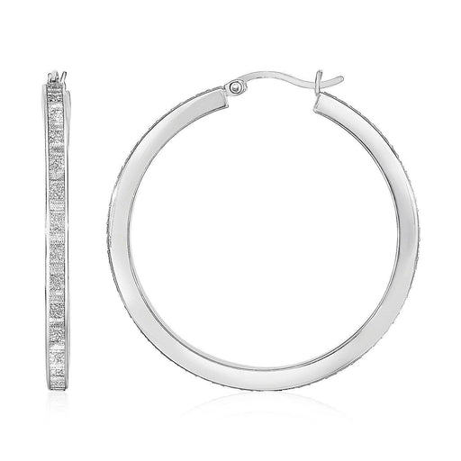 Glitter Textured Square Tube Hoop Earrings in Sterling Silver Earrings Angelucci Jewelry   