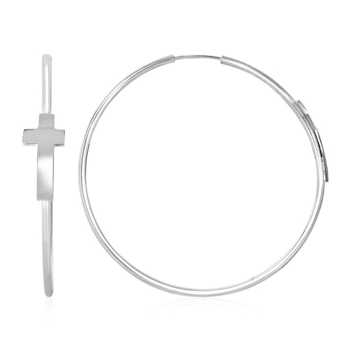Large Hoop Earrings with Crosses in Sterling Silver Earrings Angelucci Jewelry   