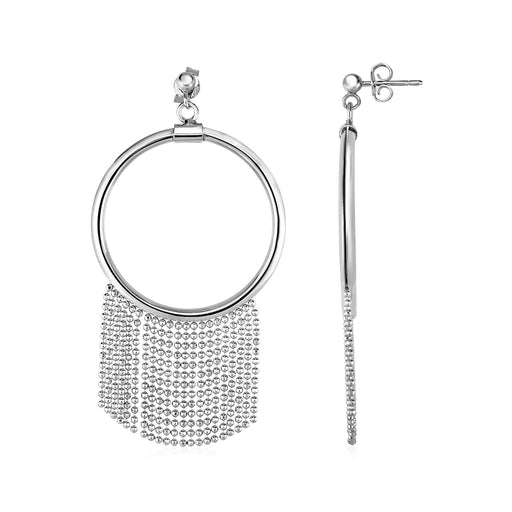 Polished Ring Earrings with Chain Tassels in Sterling Silver Earrings Angelucci Jewelry   