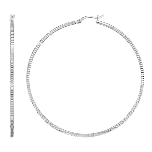 Ridge Textured Hoop Earrings in Sterling Silver Earrings Angelucci Jewelry   
